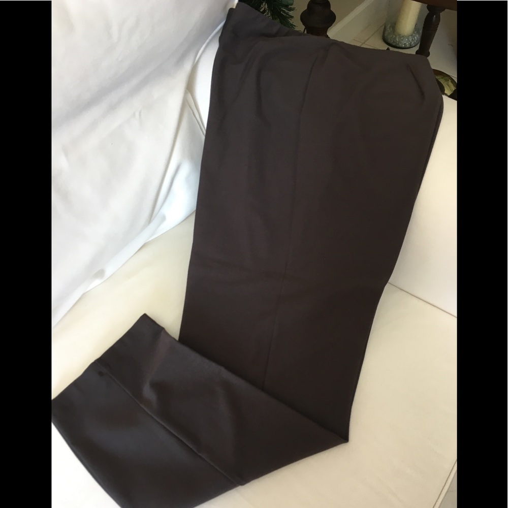Eileen Fisher Dark Brown Ponte Straight Leg Pants, Sz Large Petite